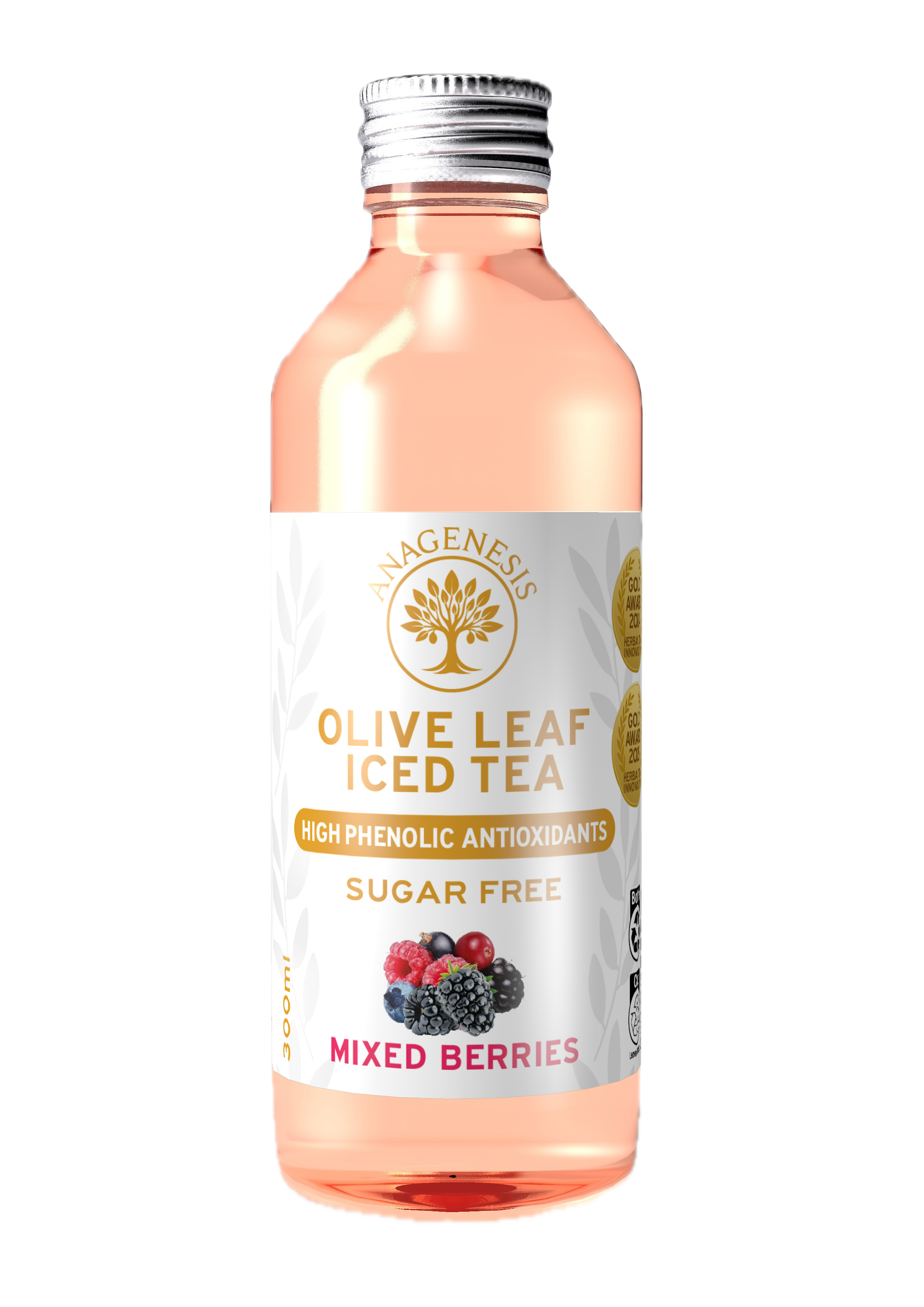Anagenesis Olive Leaf Sparkling Iced Tea Mixed Berries . 300mL Bottle x 12