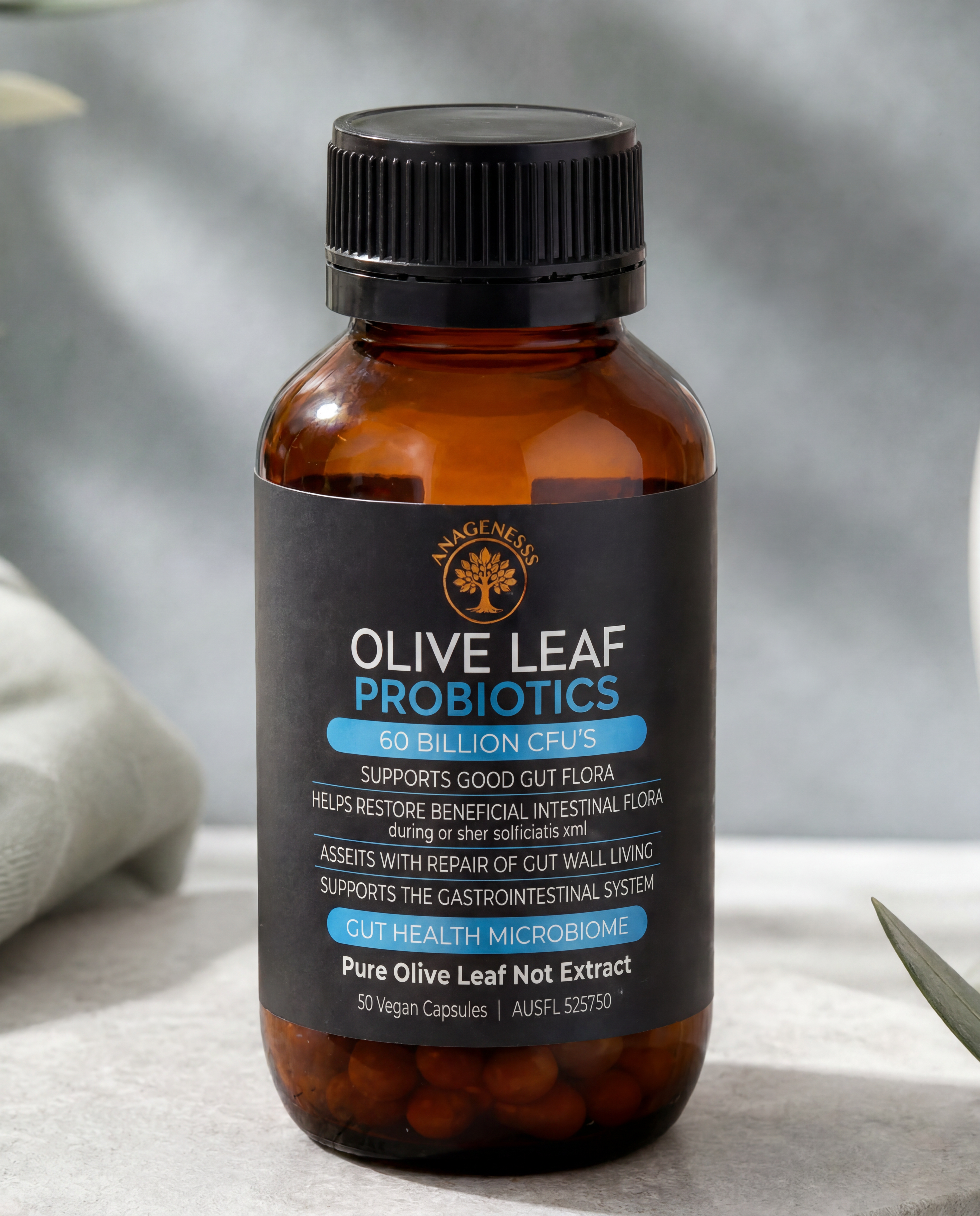 Anagenesis Olive Leaf + Probiotic Gut Health. 60 capsules