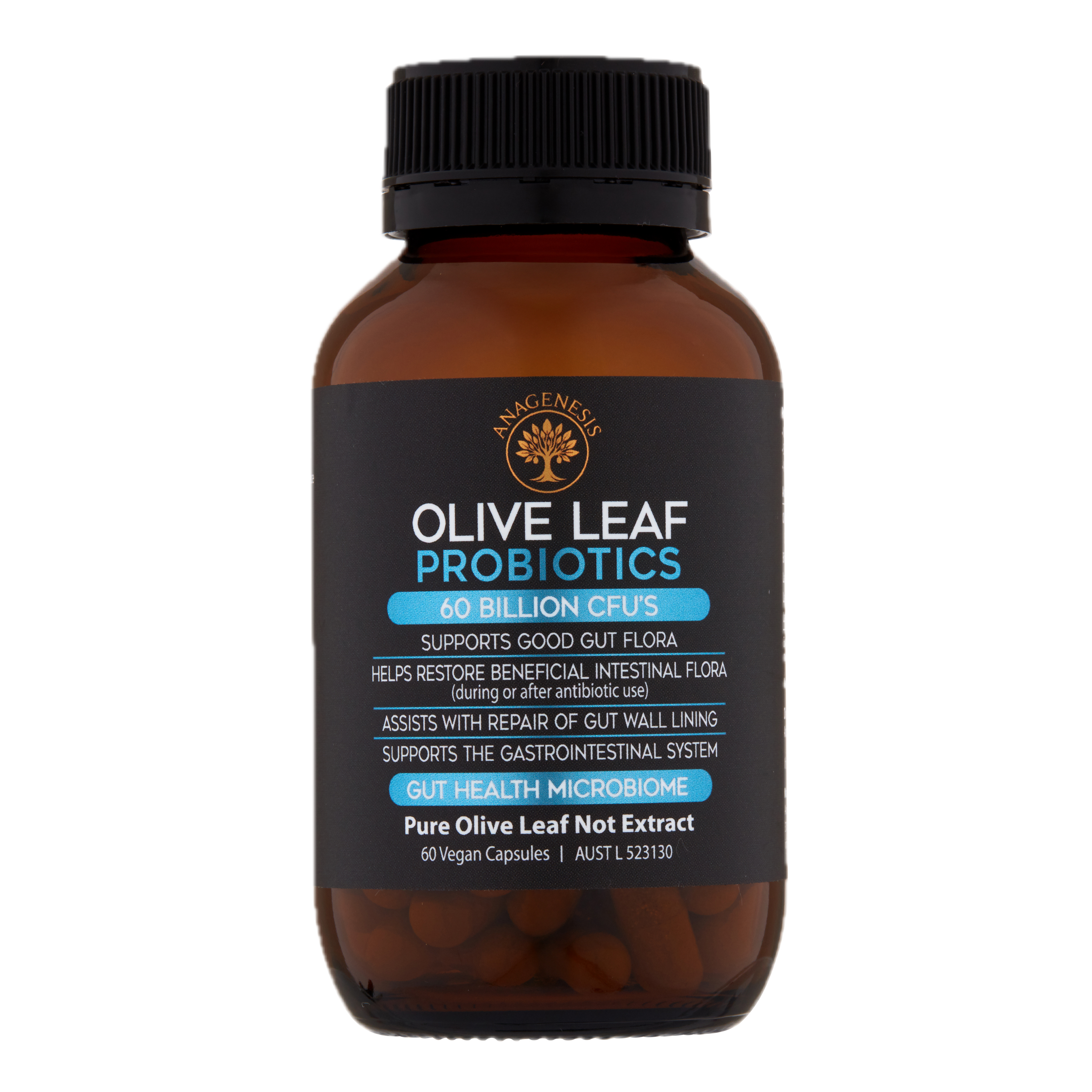 Anagenesis Olive Leaf + Probiotic Gut Health. 60 capsules