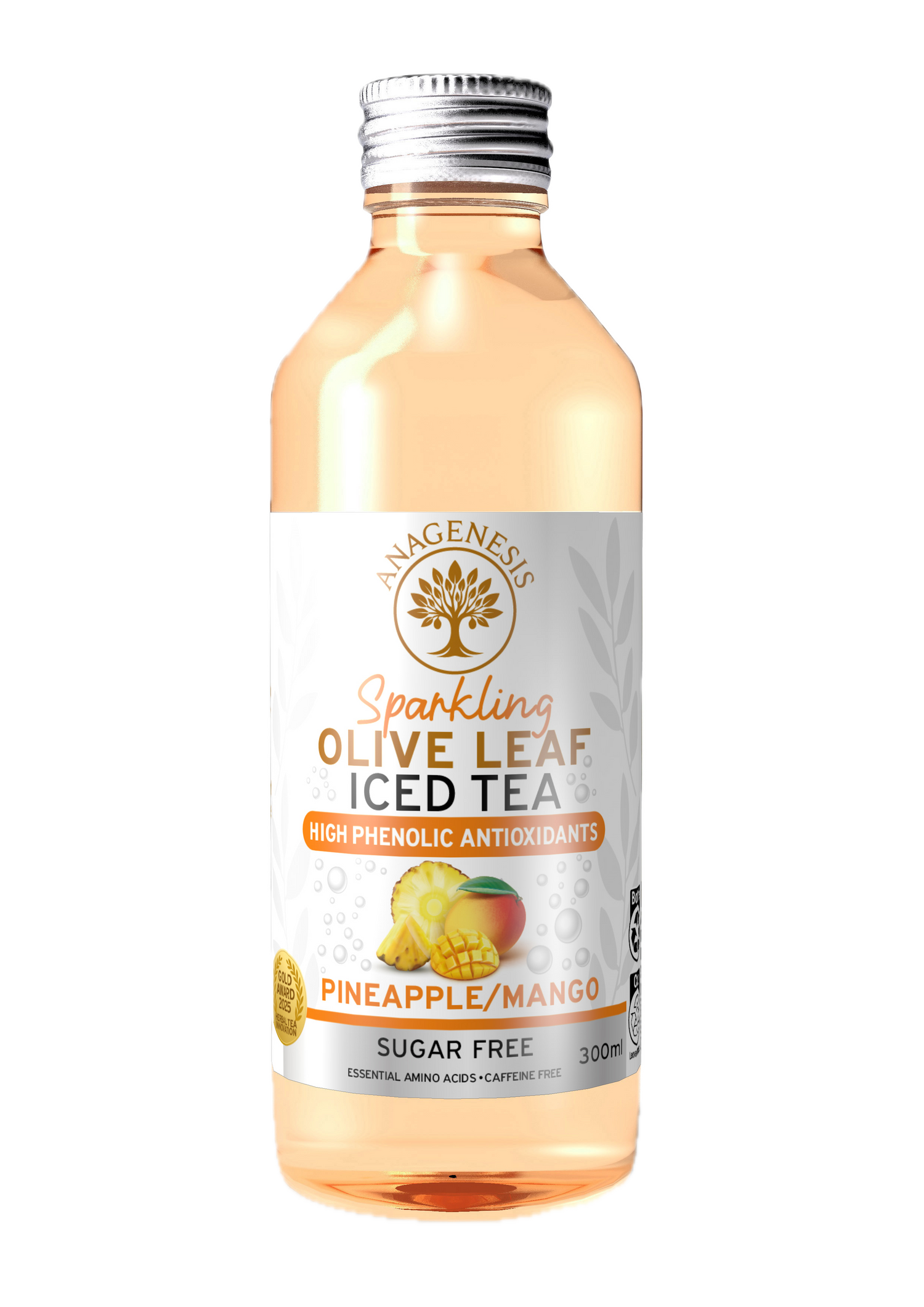 Anagenesis Olive Leaf Sparkling Iced Tea Pine Mango. 300mL, 12 Pack Bottle