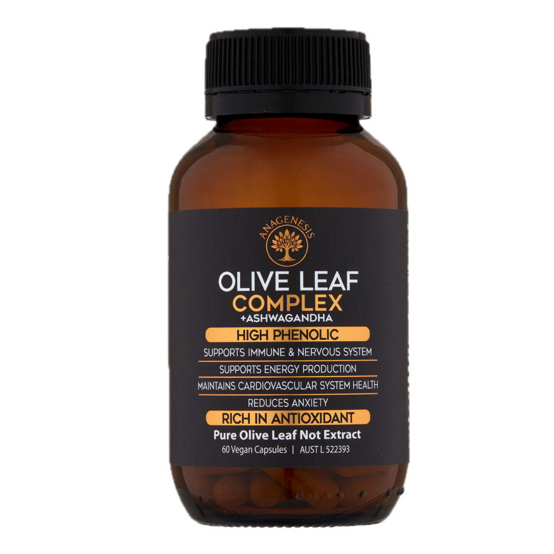 Anagenesis Olive Leaf Complex + Ashwagandha. 60 capsules