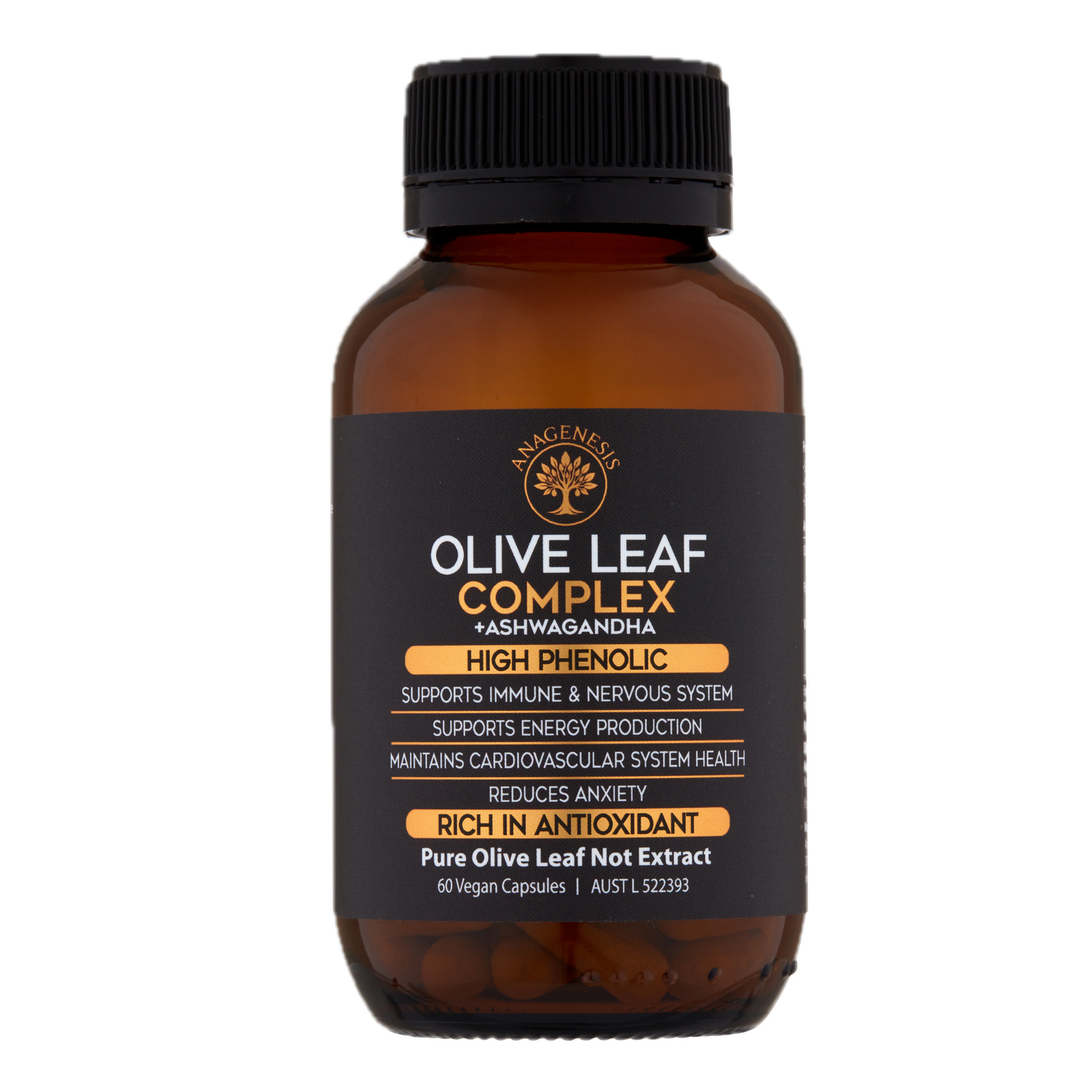 Anagenesis Olive Leaf Complex + Ashwagandha. 60 capsules