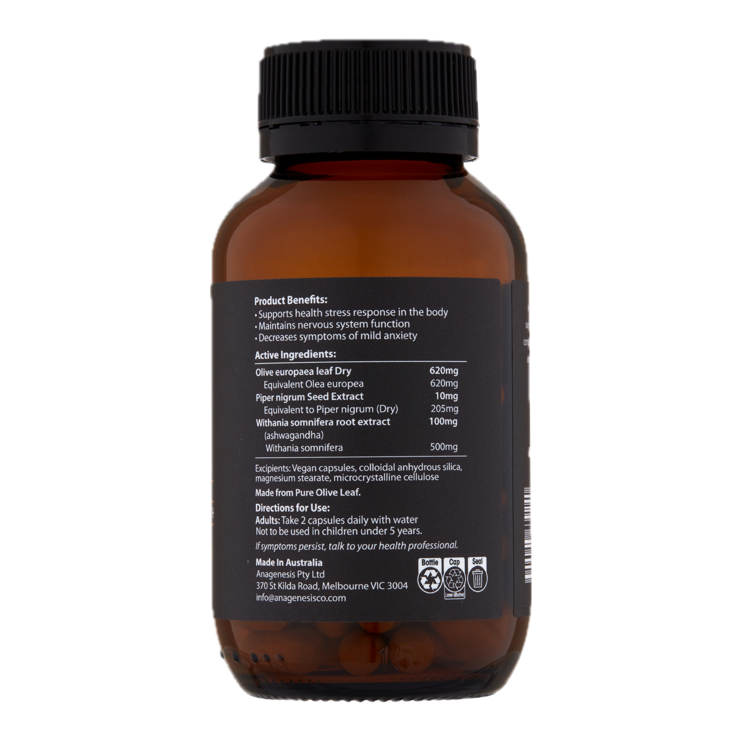 Anagenesis Olive Leaf Complex + Ashwagandha. 60 capsules