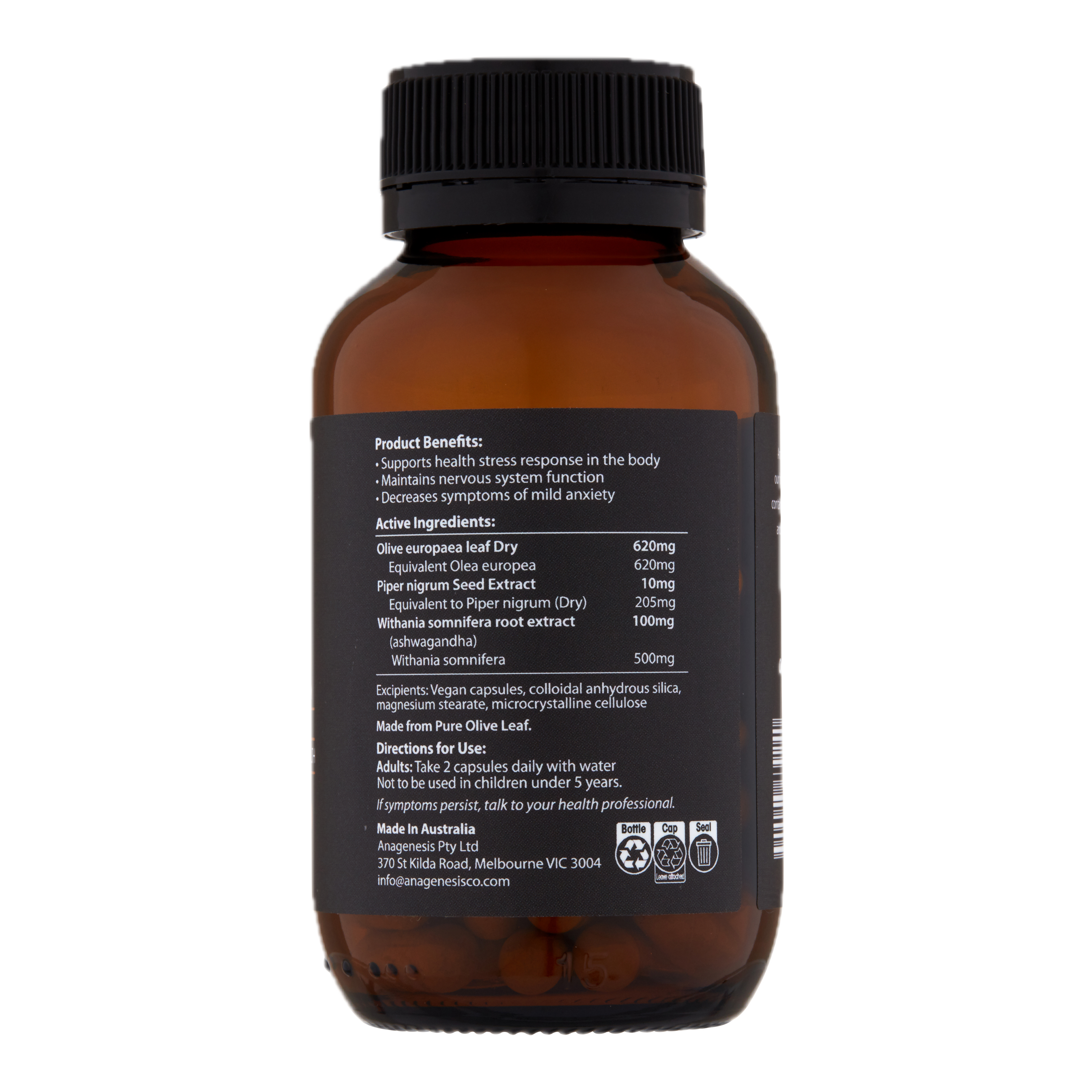 Anagenesis Olive Leaf Complex + Ashwagandha. 60 capsules