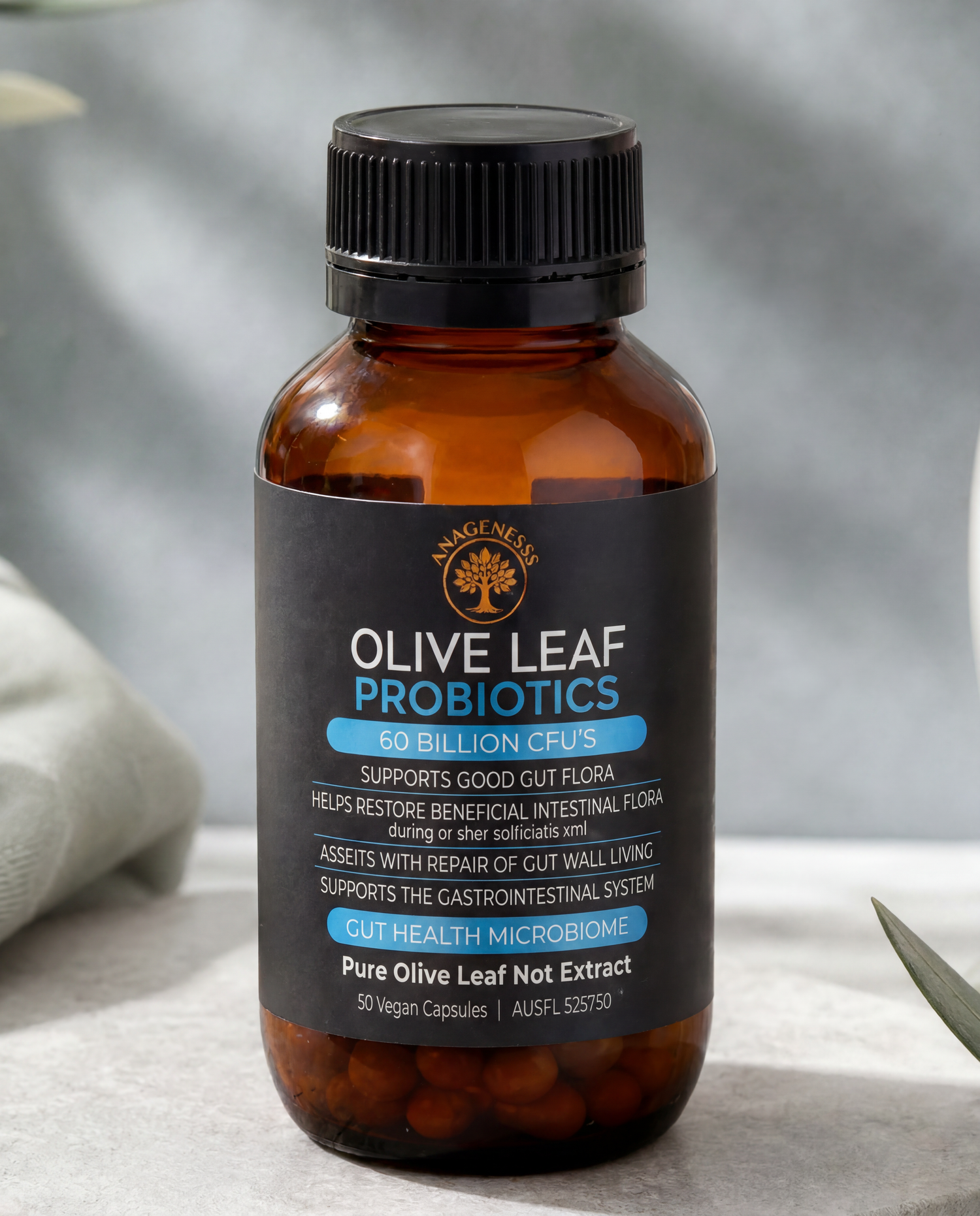 Anagenesis Olive Leaf + Probiotic Gut Health. 60 capsules