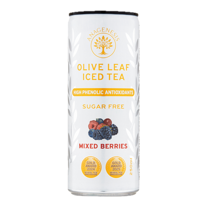 Anagenesis Olive Leaf Iced Tea Mixed Berries 250mL x 12 Cans