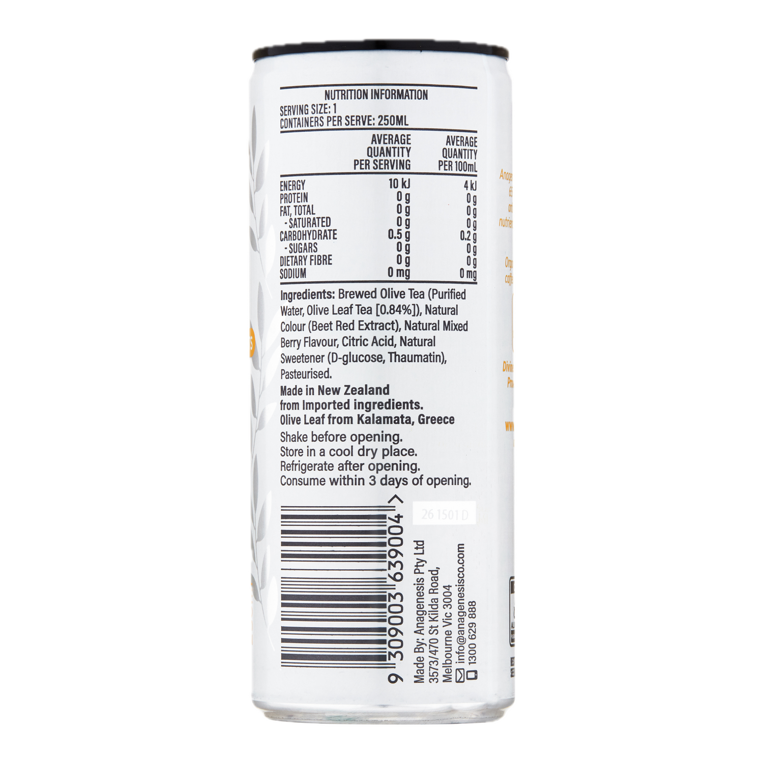 Anagenesis Olive Leaf Iced Tea Mixed Berries 250mL x 12 Cans
