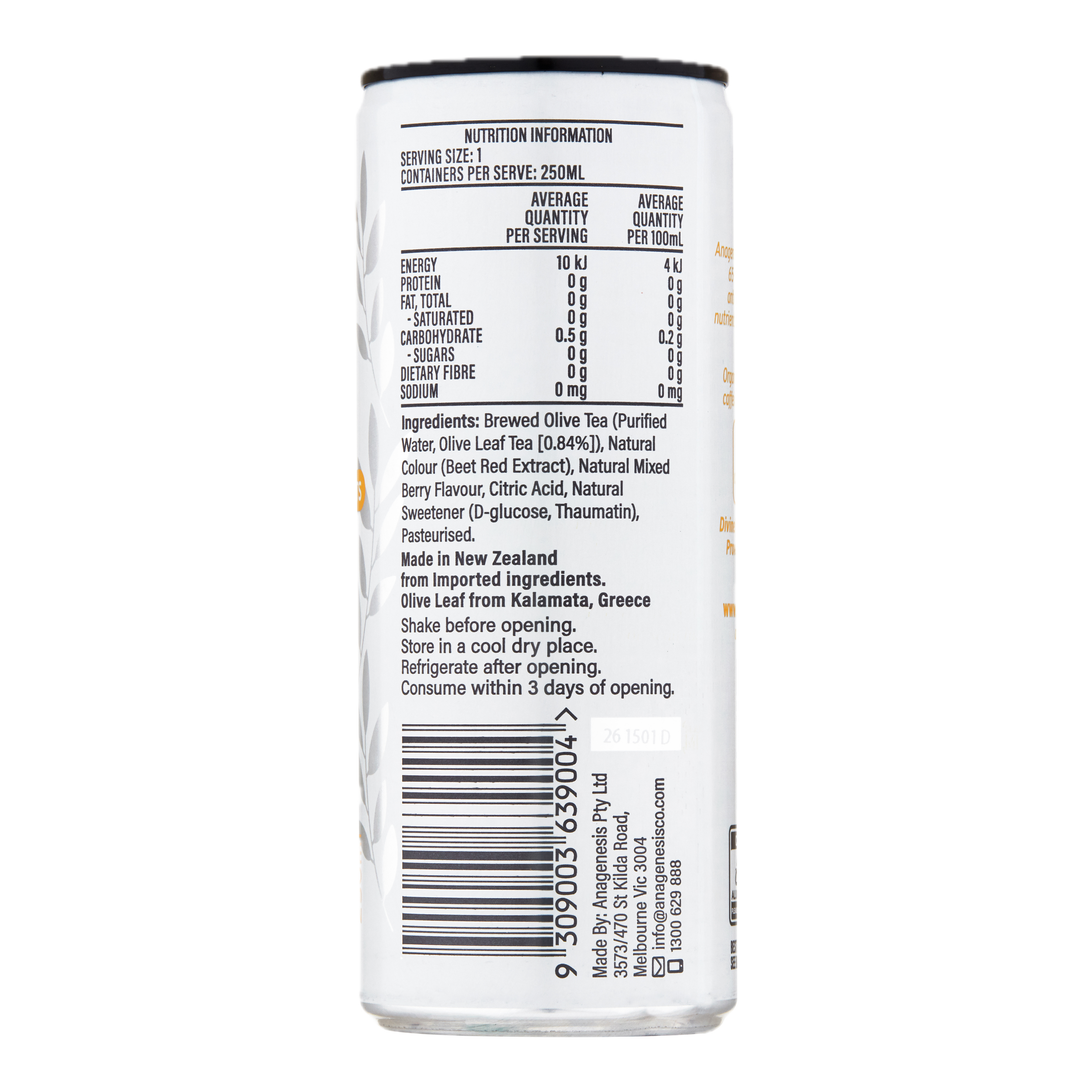 Anagenesis Olive Leaf Iced Tea Mixed Berries 250mL x 12 Cans