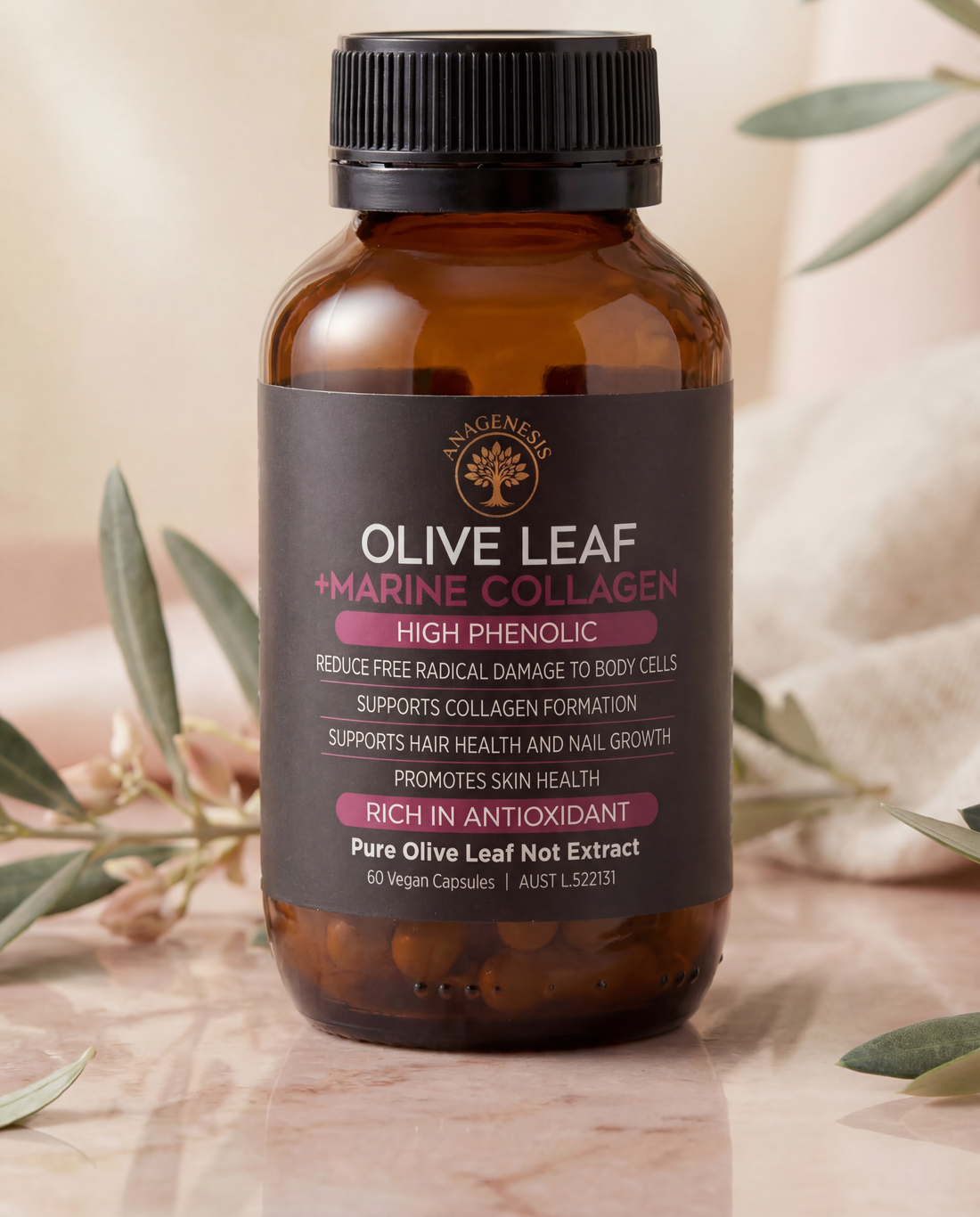 Anagenesis Olive Leaf + Marine Collagen. 60 capsules