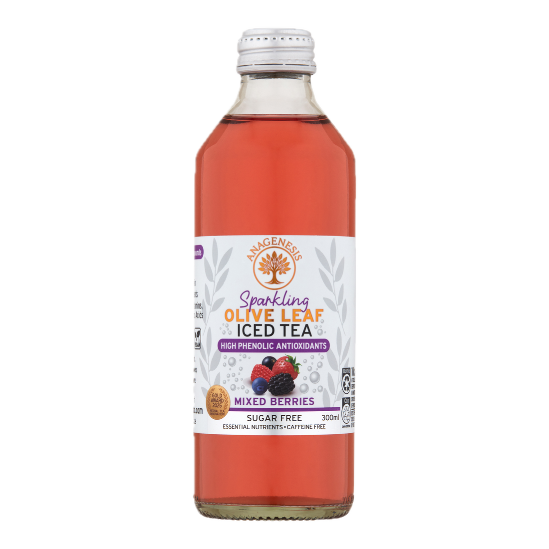 Anagenesis Olive Leaf Sparkling Iced Tea Mixed Berries 12 Pack