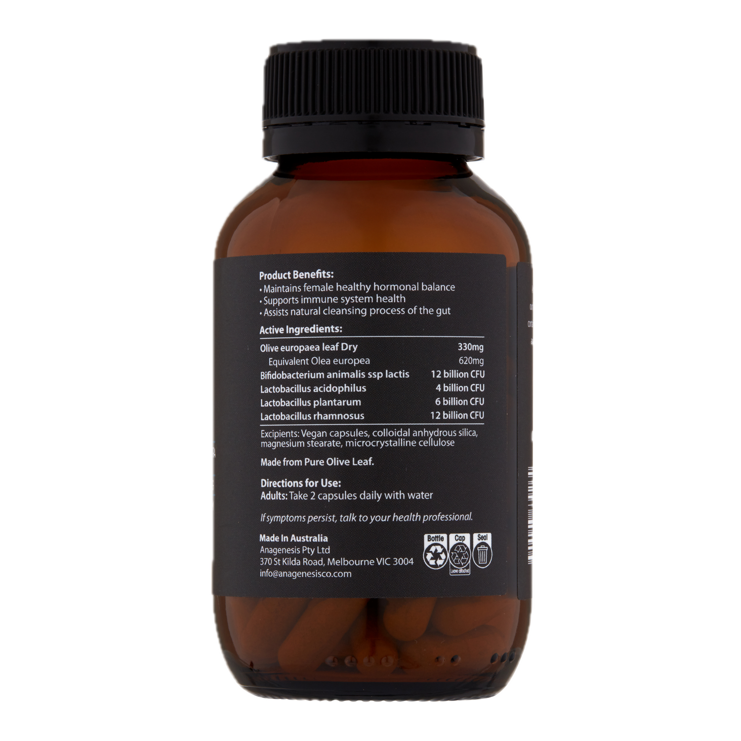 Anagenesis Olive Leaf + Probiotic Gut Health. 60 capsules