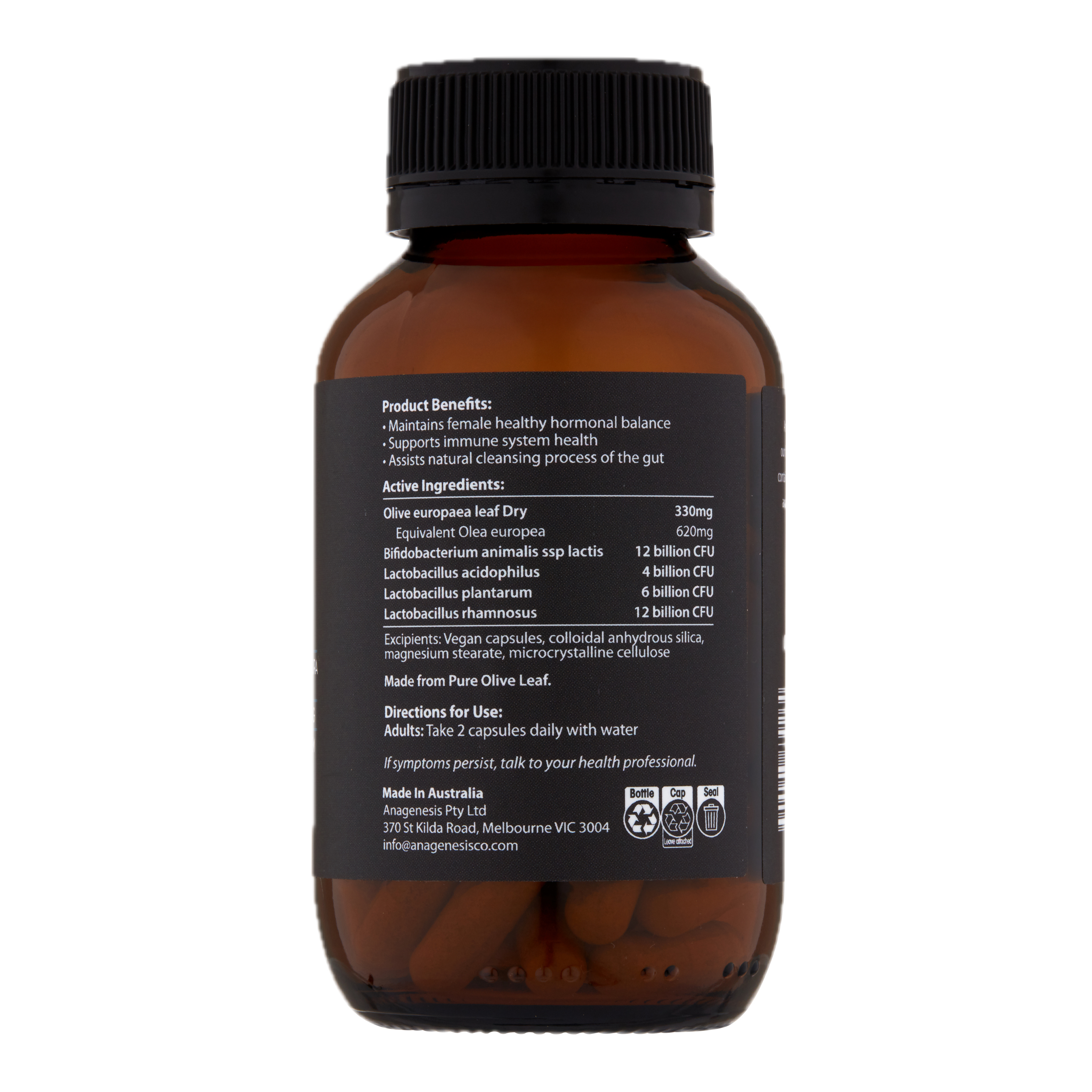 Anagenesis Olive Leaf + Probiotic Gut Health. 60 capsules