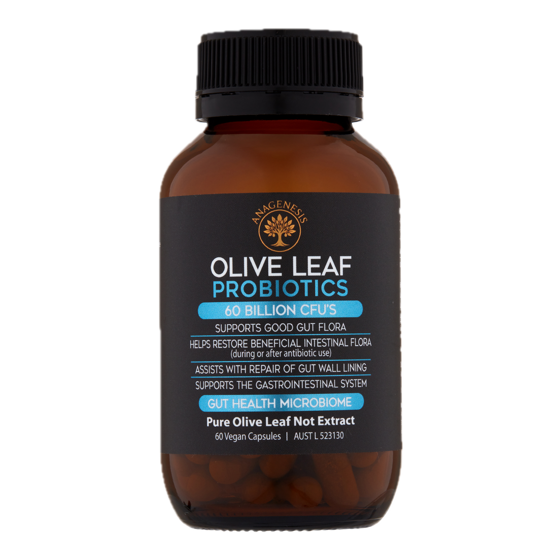 Anagenesis Olive Leaf + Probiotic Gut Health. 60 capsules