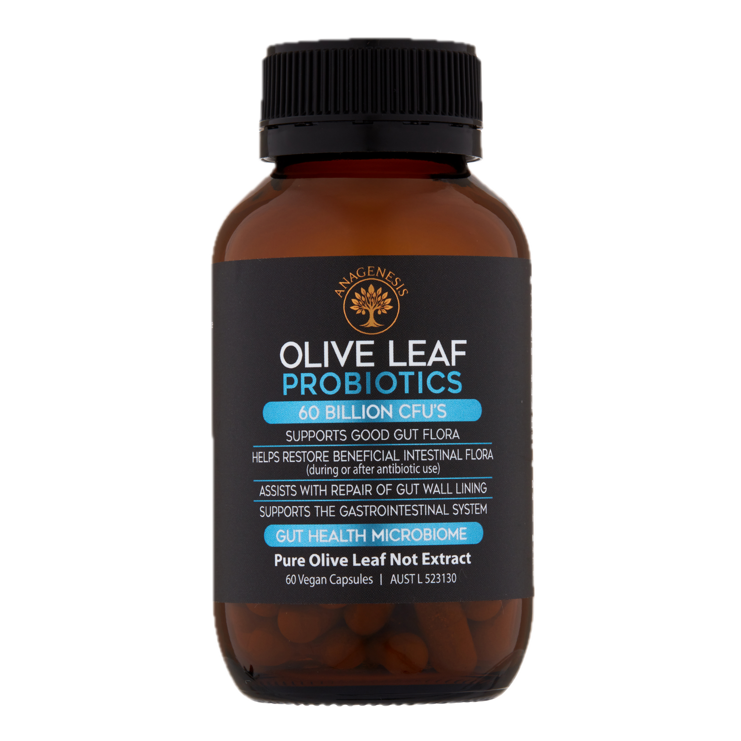 Anagenesis Olive Leaf + Probiotic Gut Health. 60 capsules