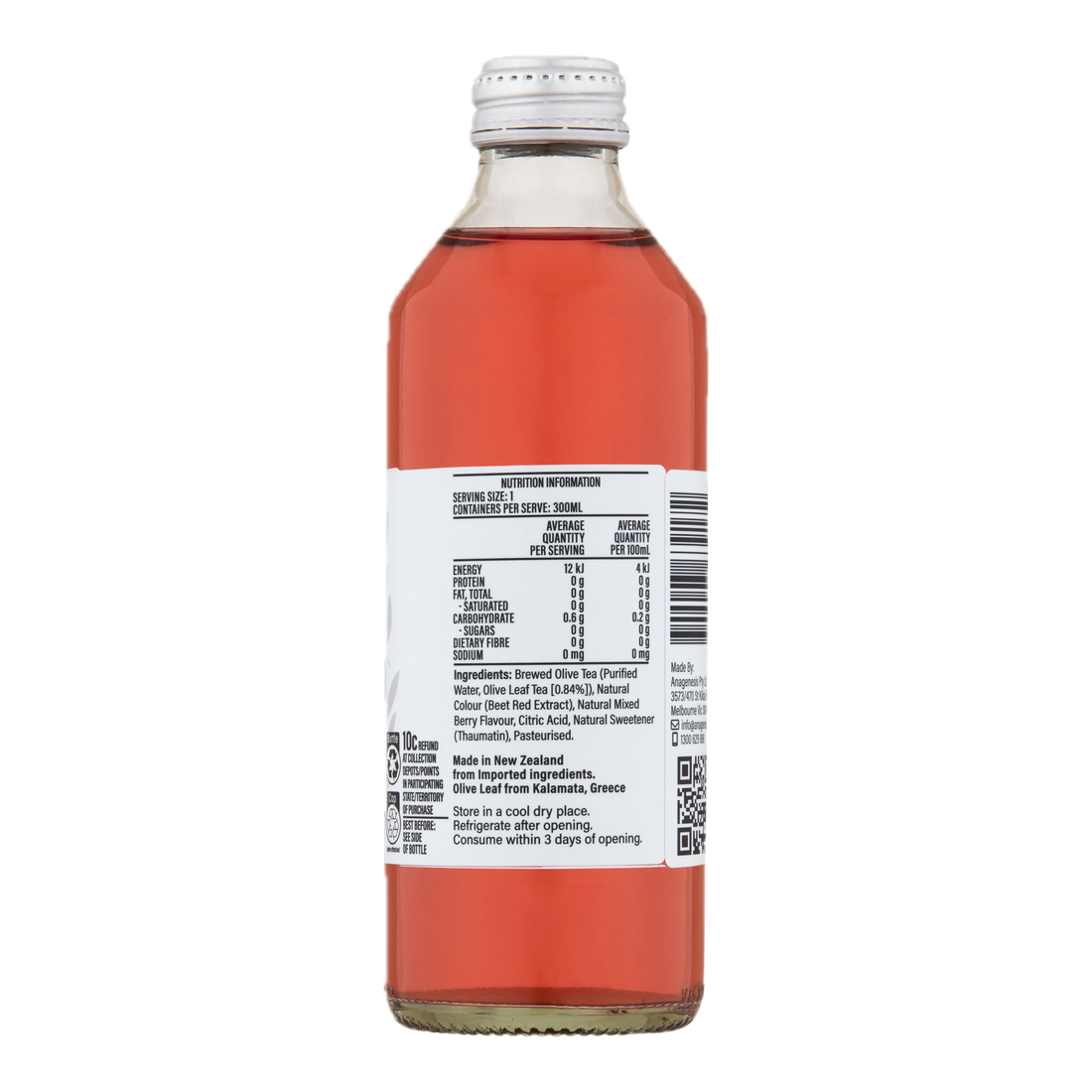 Anagenesis Olive Leaf Sparkling Iced Tea Mixed Berries 12 Pack