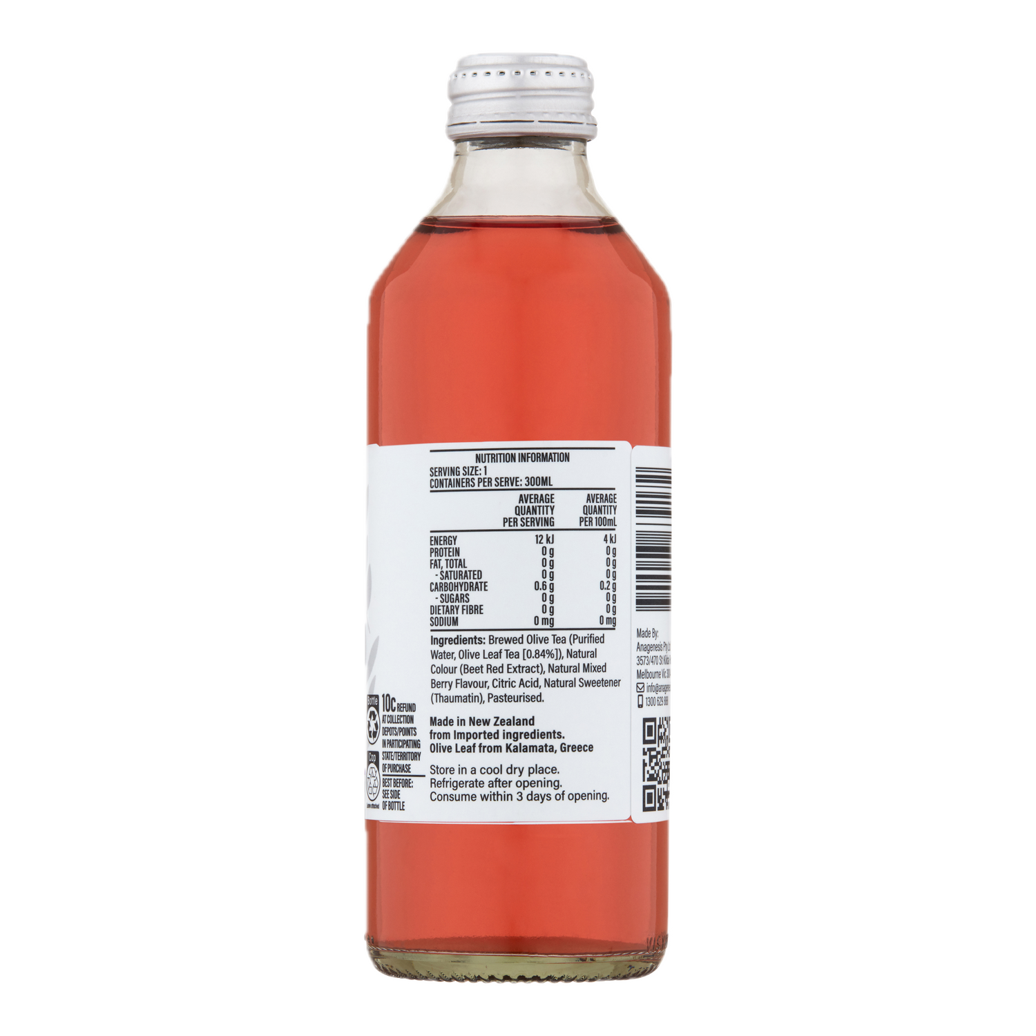 Anagenesis Olive Leaf Sparkling Iced Tea Mixed Berries 12 Pack