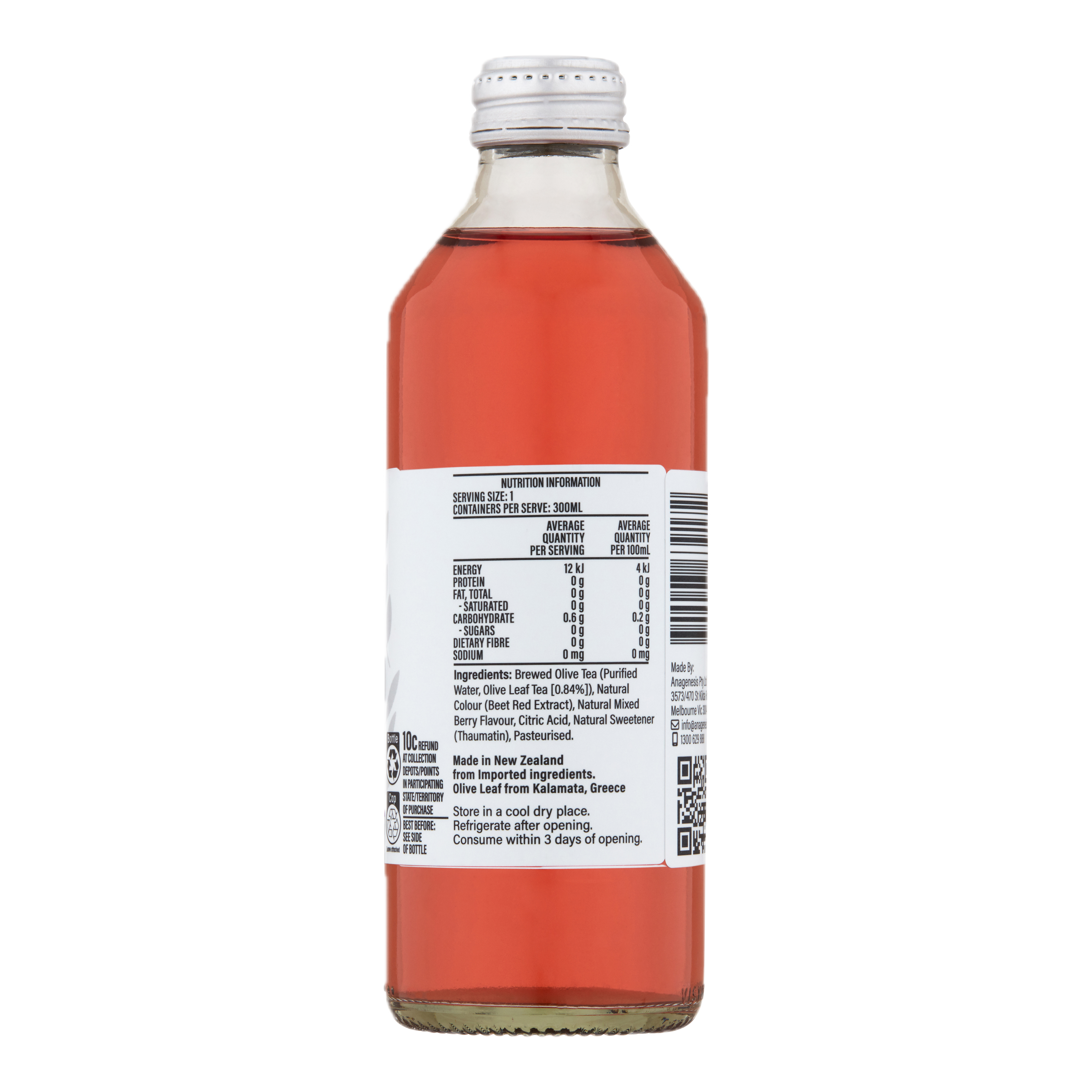 Anagenesis Olive Leaf Sparkling Iced Tea Mixed Berries 12 Pack